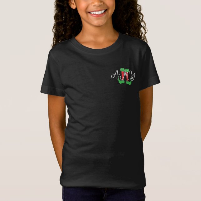 T-Shirt Équipe des talons elfes Fête de Noël Nom (Devant)