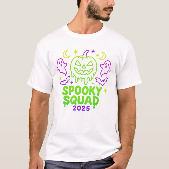 T-shirt Équipe éffrayante 2025 Halloween Neon Ghost Citrou (Devant)