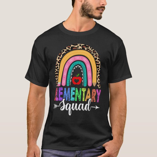 T-shirt Équipe Élémentaire Léopard Arc-En-Ciel Enseignant  (Devant)
