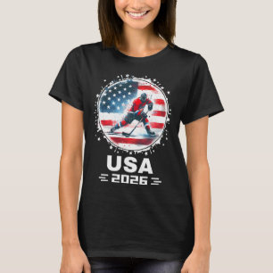 T-shirt Équipe États-Unis 2026 Drapeau Américain Hockey Ét