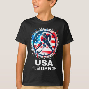 T-shirt Équipe États-Unis 2026 Hockey Drapeau Américain Fe