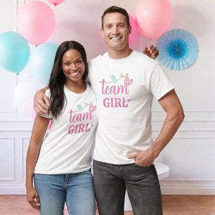 T-shirt Équipe Fille Fête de Révélation du Sexe Rose Unise