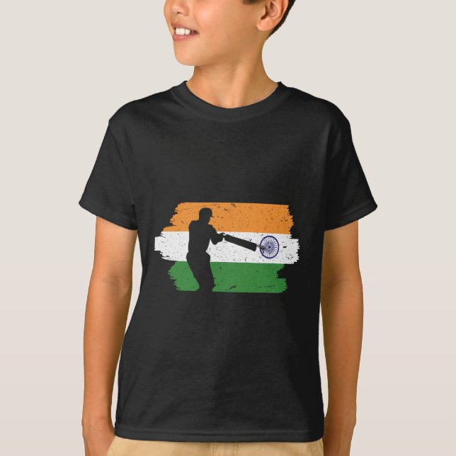 T-shirt Équipe Inde Cricket Nationale Fans Maillot Drapeau (Devant)