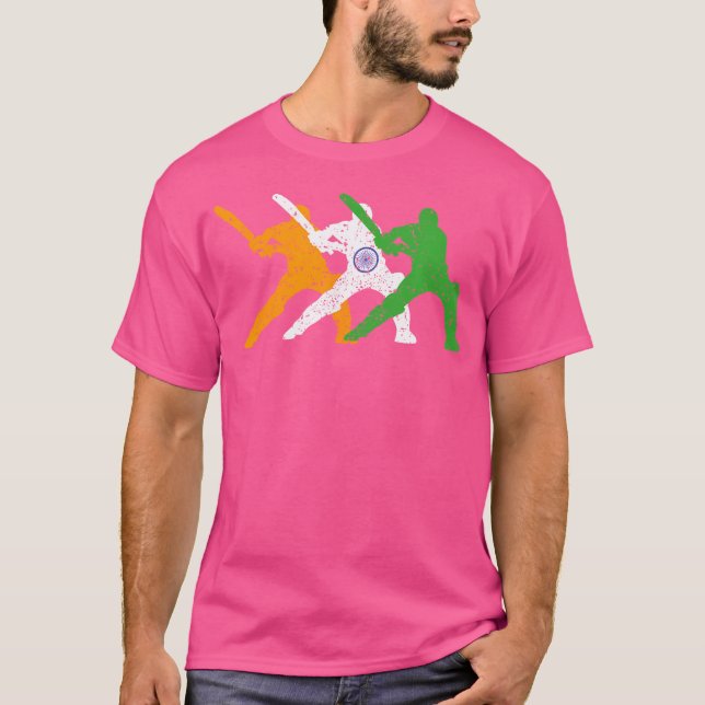 T-shirt Équipe Indienne De Cricket Drapeau De Batsmen De C (Devant)