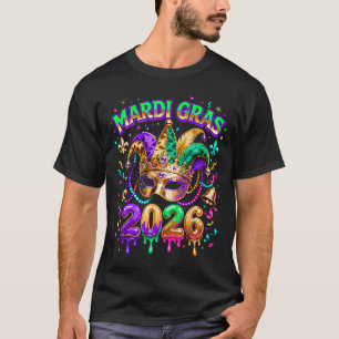 T-shirt Équipe Mardi Gras 2026 Masque de Carnaval Perles D