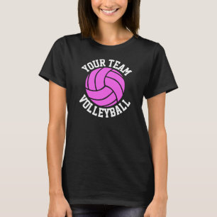 T-shirt Équipe personnalisée de volley-ball rose Nom de