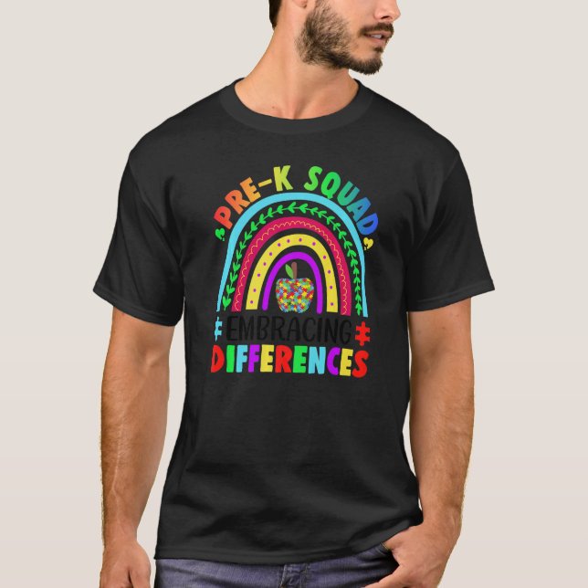 T-shirt Équipe Pre K embrassant les différences Autisme SP (Devant)