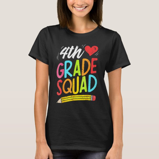 T-shirt Équipe rétro de 4e année crayon retour à l'école (Devant)