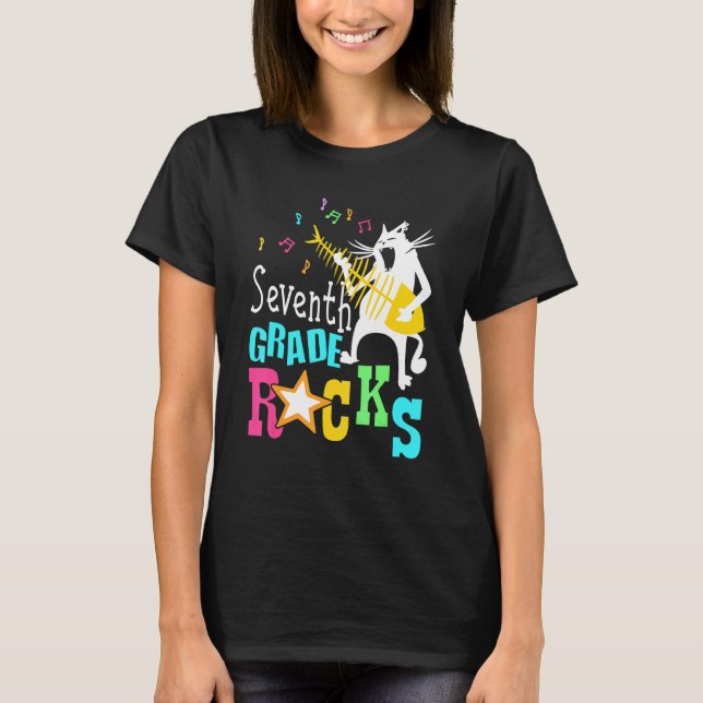 T-shirt Équipe Septième Classe Rocks 7ème Classe Chat Joue (Devant)