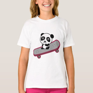 T-shirt Équitation de panda sur la planche à roulettes