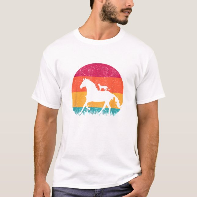 T-shirt Équitation équitation Chat Ride Chevaux Drôle Chat (Devant)