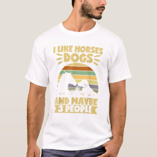T-shirt Équitation J'Aime Cheval Chiens Et Peut-Être 1 P