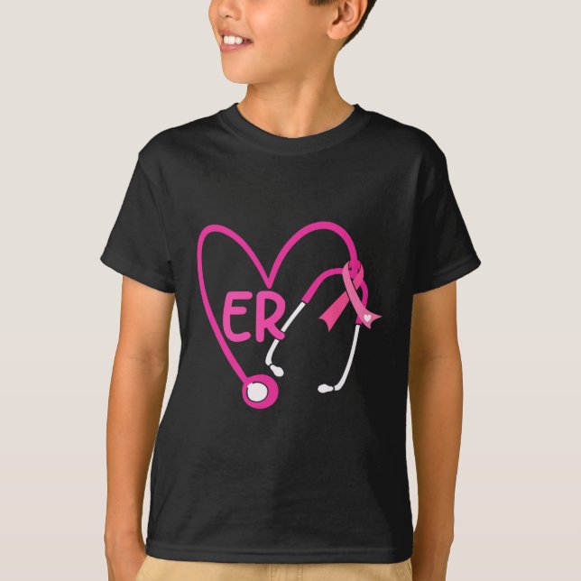 T-shirt Er Coeur Stethoscope Pink Ribbon Cancer du sein Er (Devant)