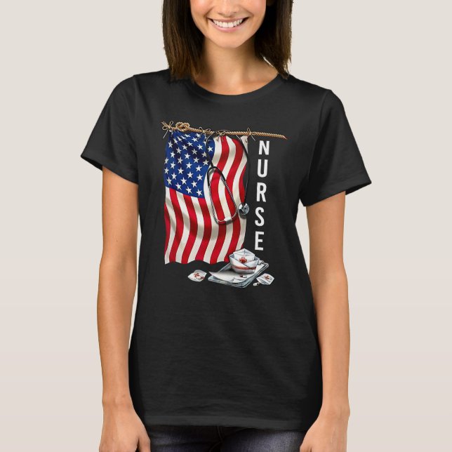 T-shirt ER Nurse 4th of July American Flag Patriotic USA S (Devant)