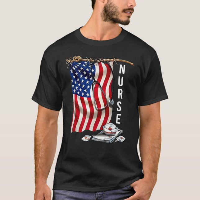 T-shirt ER Nurse 4th of July American Flag Patriotic USA S (Devant)