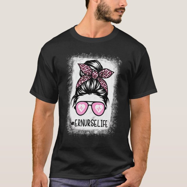 T-shirt Er Nurse Life Leopard Bleached Pink Leopard Messy (Devant)