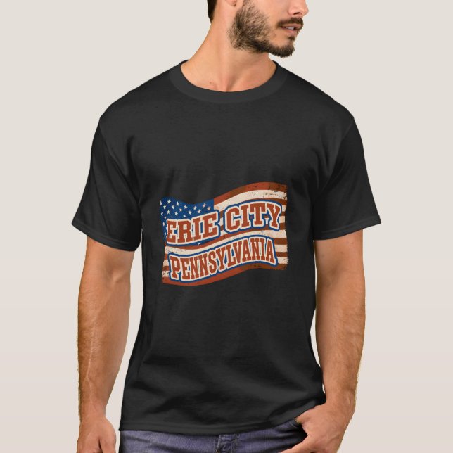 T-shirt Erie City Pennsylvania American Flag (Devant)