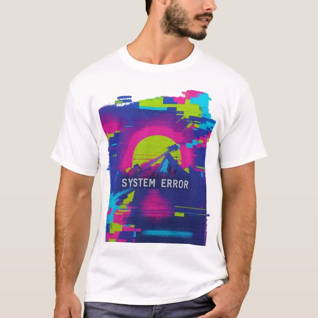 T-shirt ERREUR SYSTÈME – Glitch Sunset Mountains (Devant)