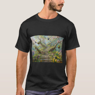 T-shirt Escalier surréaliste de printemps qui avale des fl