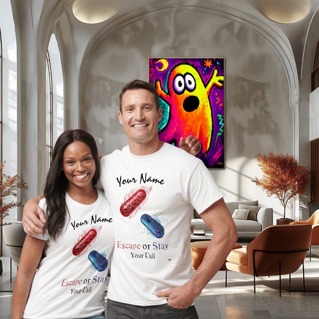 T-shirt Escape or Stay - Red and Blue Pill Cyberpunk Art (Créateur téléchargé)