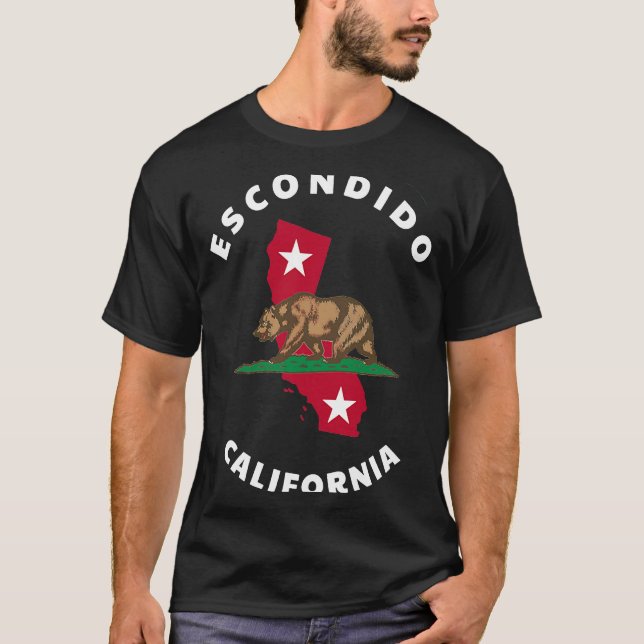 T-shirt Escondido California CA Flag and Bear Badge Souven (Devant)