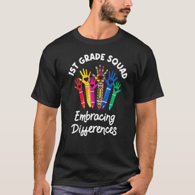 T-shirt Escouade de 1re année qui accepte les différences  (Devant)