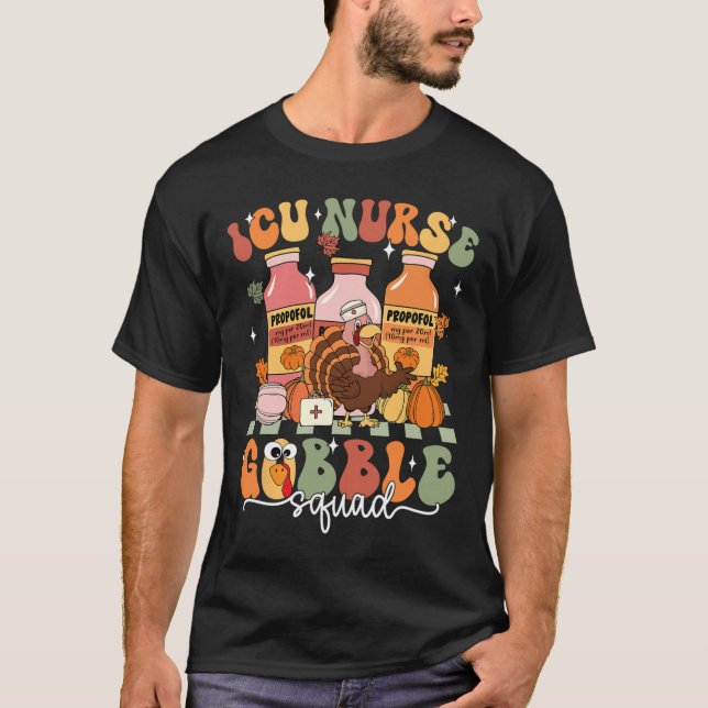 T-shirt Escouade De L'Infirmière Icu De Thanksgiving Gobbl (Devant)