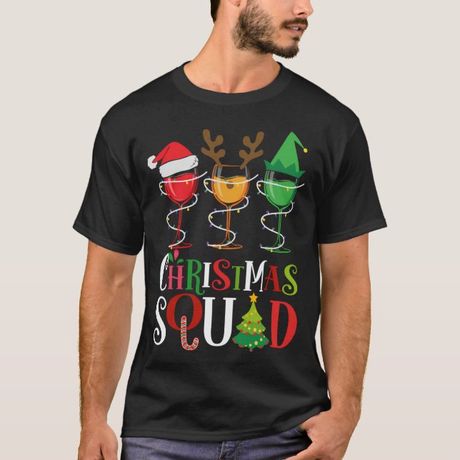 T-shirt Escouade de Noël Amoureux du vin Santa Hat Reinde (Devant)
