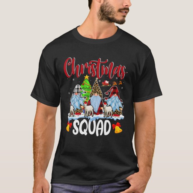 T-shirt Escouade de Noël Blanc léopard Rouge Plaid Gnomes  (Devant)