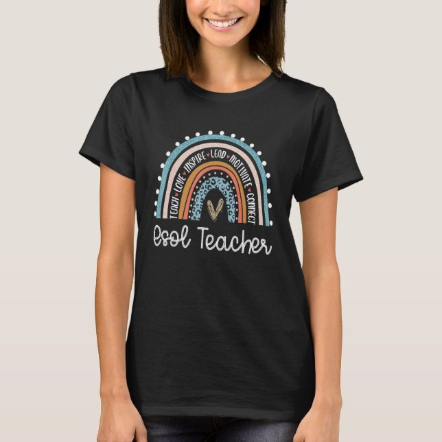 T-shirt Esol Teacher Squad Retour À L'École Boho Rainbow E (Devant)