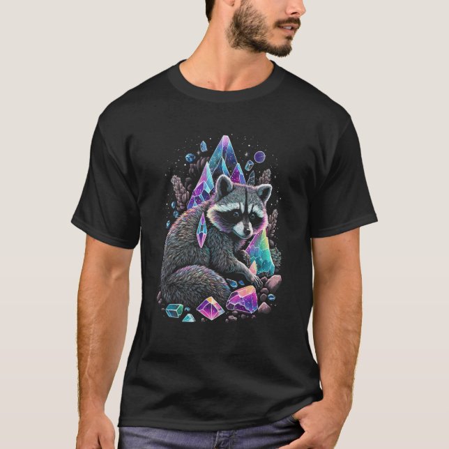 T-shirt Esoteric Racoon Pet Art Crystals Cute Illustration (Devant)