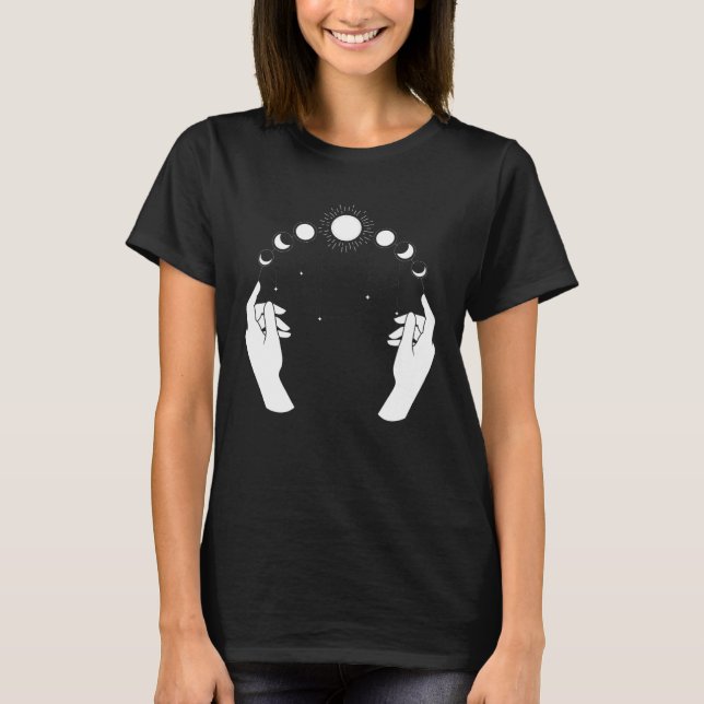 T-shirt Esoteric Spiritual Moon Phases Hand Line (Devant)