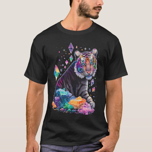 T-shirt Esoteric Tiger Crystals Cute Illustration  1 (Devant)