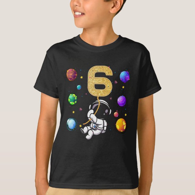 T-shirt Espace 6 Ans 6e Anniversaire Planètes Astronaut (Devant)