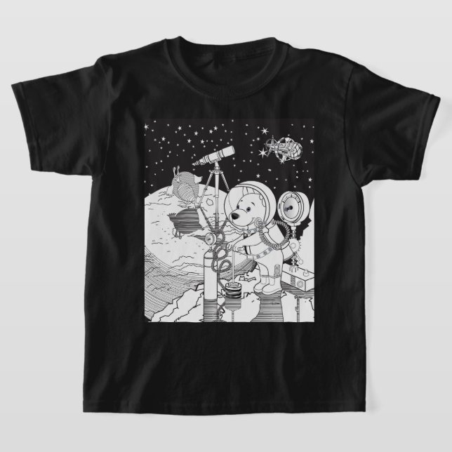 T-shirt Espace de coloration avec un chiot astronaute (Poser)