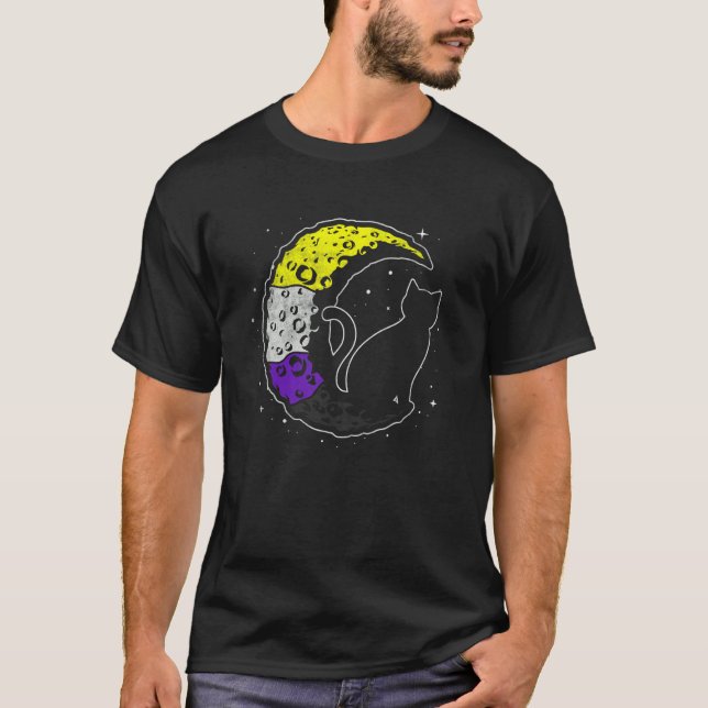 T-shirt Espace Lune Non binaire Chat Lgbt Fierté Avec Nb N (Devant)
