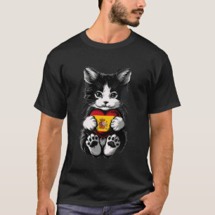 T-shirt Espagne Chat Cœur Fierté Espagnole Español Racine