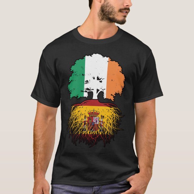 T-shirt Espagne Espagne Irlande Irlande Arbre Drapeau (Devant)
