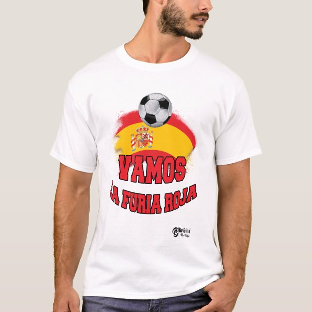 T-shirt Espagne Football Vamos La Furia Roja 2 Blanc (Devant)