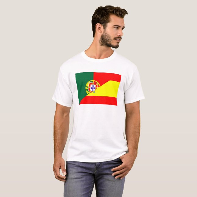 T-shirt espagne pays voisins du portugal à moitié drapeau  (Devant entier)