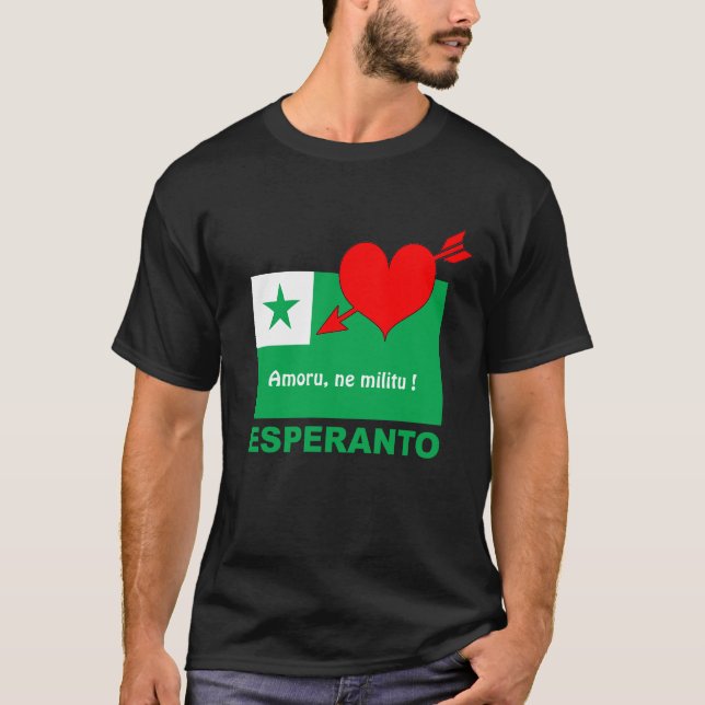 T-shirt Esperanto / "Amoru, ne militu !", (Devant)