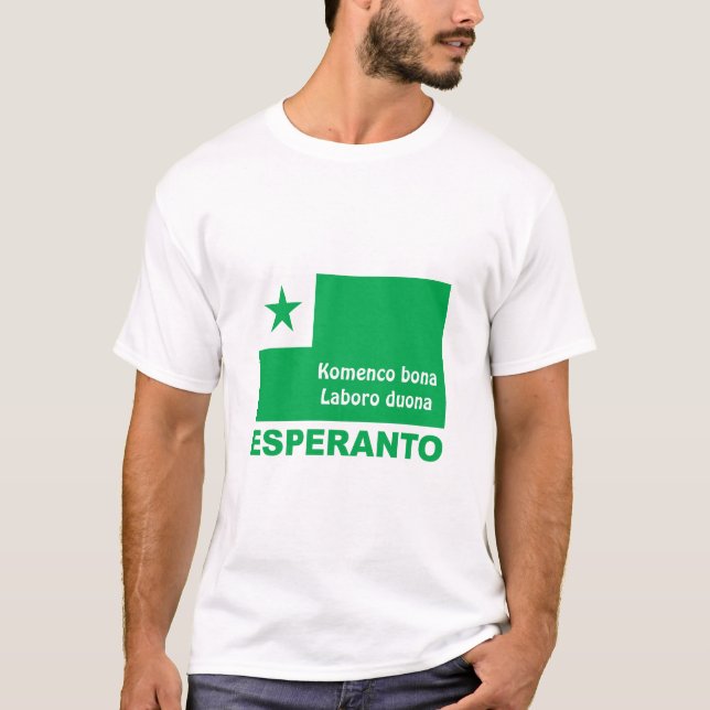 T-shirt Esperanto / "Komenco bona Laboro duona", (Devant)