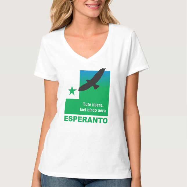 T-shirt Esperanto / "Tute libera, kiel birdo aera", (Devant)