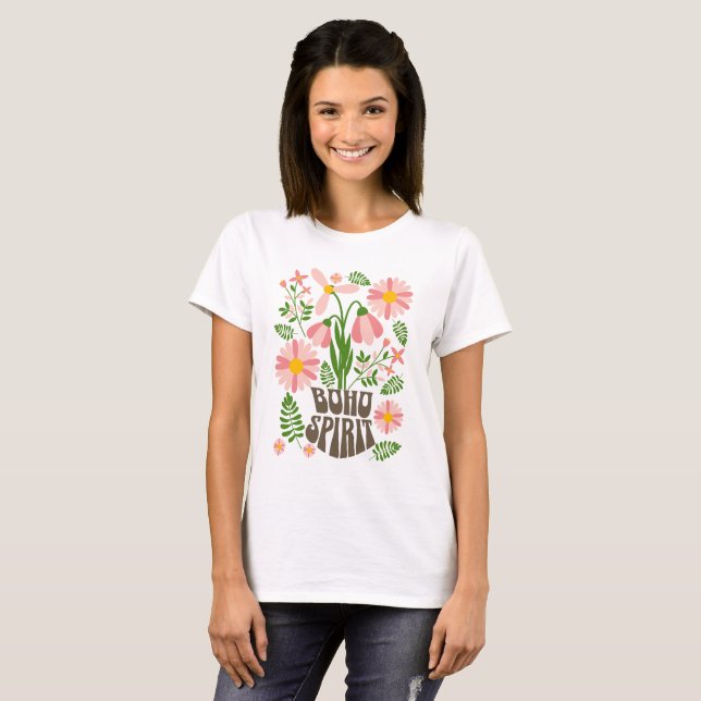 T-shirt Esprit Boho Floral Rétro Esthétique (Devant entier)