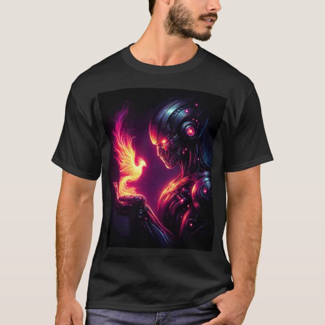 T-shirt Esprit de feu de phénix de robot cyber-futuriste (Devant)