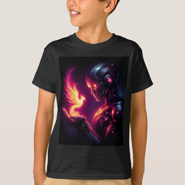 T-shirt Esprit de feu de phénix de robot futuriste cyberné (Devant)