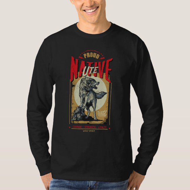 T-shirt Esprit de loup né d'Ute amérindien Rétro (Devant)