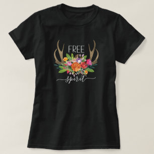 T-shirt Esprit Libre Moderne Boho Chic Fleurs Bois de Cerf