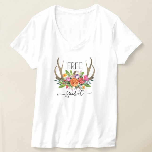 T-shirt Esprit Libre Moderne Boho Chic Fleurs Bois de Cerf (Poser)