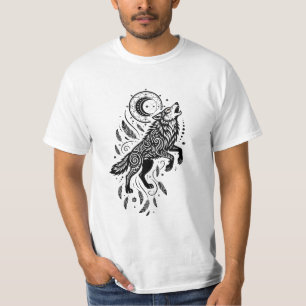 T-shirt Esprit Lunaire Loup de la Lune et Plumes